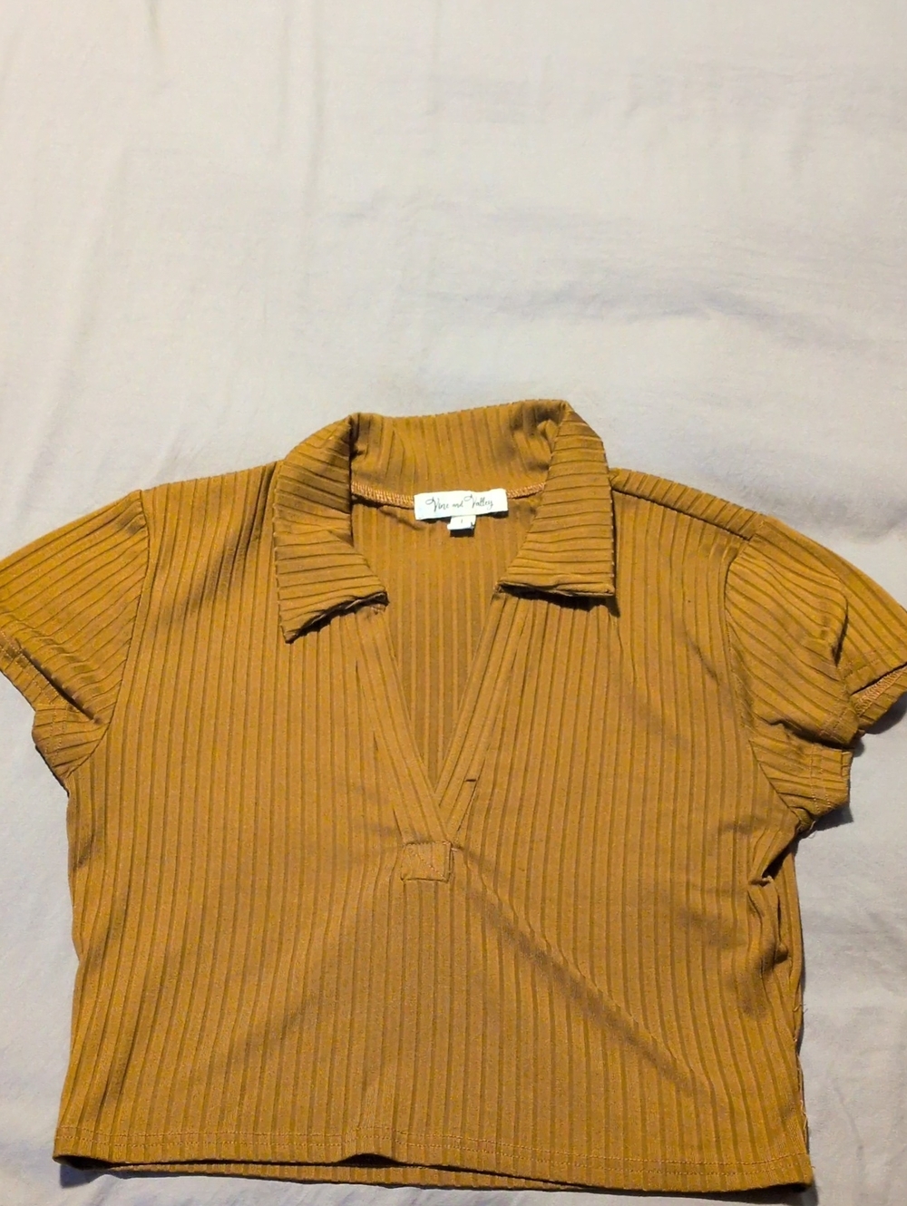 V-Neck Ribbed Polo Crop Top